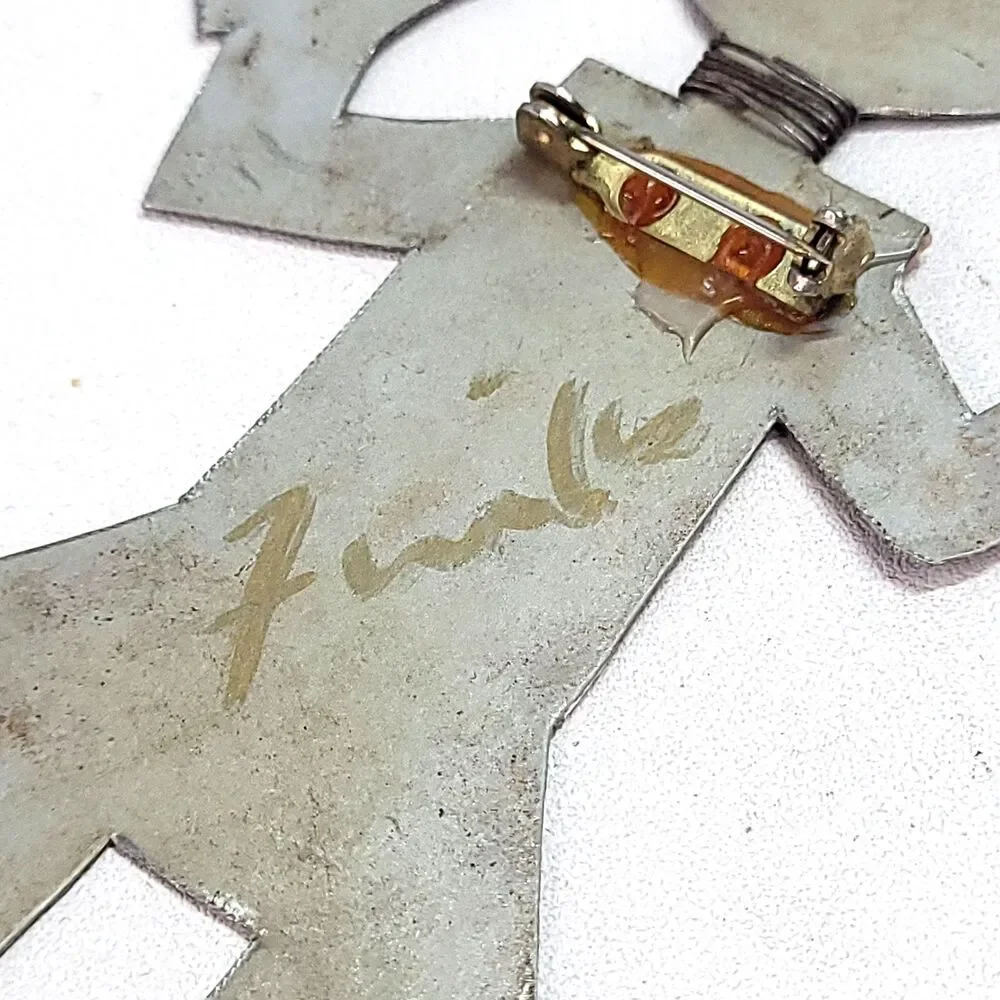 Whimsical South Western Tribal Metal Art Figure Pendant Signed Bill Marsha Finks